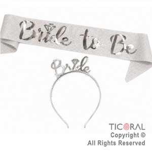 SET VINCHA BRIDE Y BANDA BRIDE TO BE PLATA
